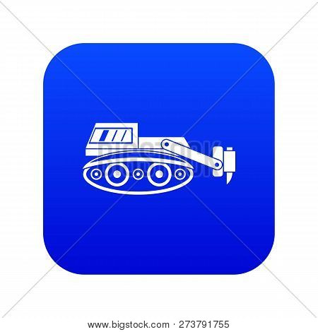 Excavator With Hydraulic Hammer Icon Digital Blue For Any Design Isolated On White Vector Illustrati