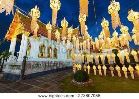 Tons Of Lanterns Are Decoratiing Inside Wat Benchamabophit, The Marble Temple Bangkok During New Yea