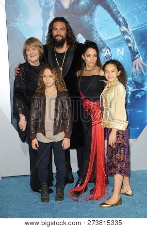 Coni Momoa, Jason Momoa, Nakoa-Wolf Manakauapo Momoa, Lisa Bonet and Lola Iolani Momoa at the Los Angeles premiere of 'Aquaman' held at the TCL Chinese Theatre in Hollywood, USA on December 12, 2018.