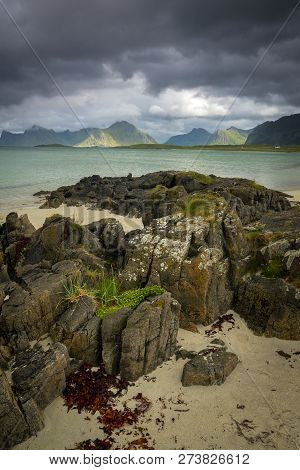 Sandbotnen Bay Near Fredvang, Lofoten Island, Norway.