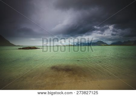 Sandbotnen Bay Near Fredvang, Lofoten Island, Norway.