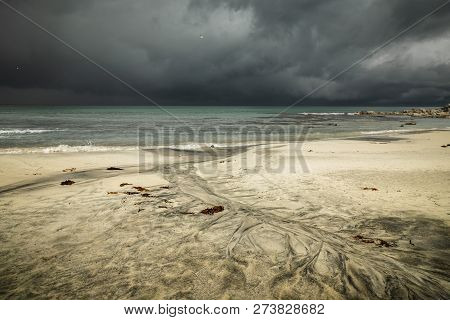 Beautiful Beach Skagsanden In Flakstad, Lofoten Islands In Norway In Summer Time.