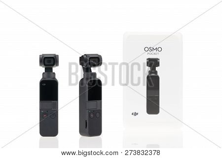 Bangkok, Thailand - Dec 12, 2018: Studio Shot Of Brand New Dji Osmo Pocket Gimbal Camera And Product