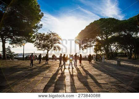 Lisbon, Portugal- Nov 1, 2018. Inside walls of castel Sao Jorge on suny day  in Lisbon, Portugal.