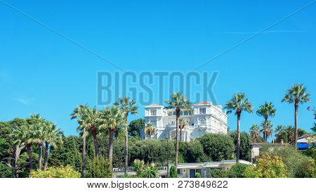 Juan-les-pins, France, September 19, 2018: Beautiful White Villa On The Hill In The Beach Resort Of 