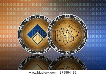 Digix (dgd) And Digix (dgx) Coins On The Binary Code Background