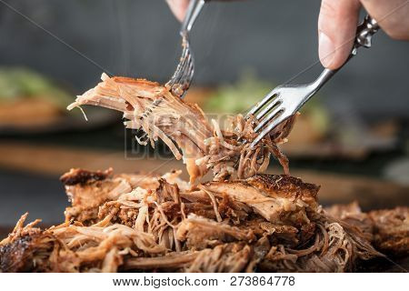 Home Made Pulled Pork Ready To Be Eaten.