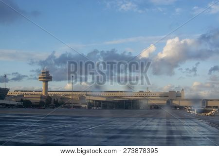 Air Traffic Control Tower Palma Airport Winter.