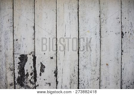 White Painted Wooden Board Photo Texture. Natural Wood Background. Distressed Rough Lumber Board. Na