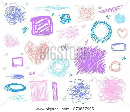 Hand Drawn Lines On Isolated White Background. Chaotic Textures With Hatching. Wavy Tangled Backdrop