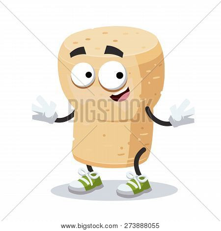 Cartoon Happy Wine Cork Mascot Smiling Isolated