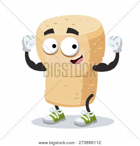 Cartoon Wine Cork Mascot Shows Its Strength