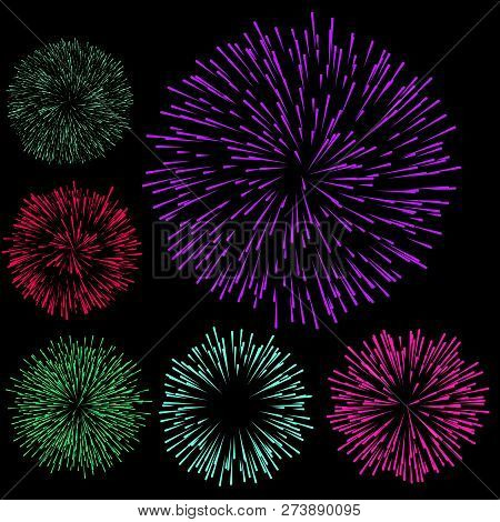 Fireworks Display Seamless Pattern Background. Vector Illustration