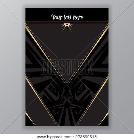 Art Deco Page Template, Gatsby Style For Web And Print, Triangle With Golden Lines. Modern Design Ta