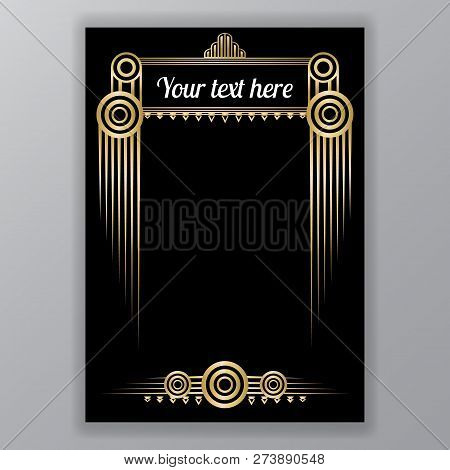 Art Deco Page Template, Gatsby Style For Web And Print, Circles Pattern With Golden Lines. Modern De
