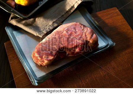 Fresh Juicy Medium Rare Beef Grillsteak. Barbecue Meat Close Up.
