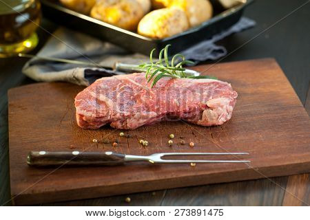 Fresh Juicy Medium Rare Beef Grillsteak. Barbecue Meat Close Up.