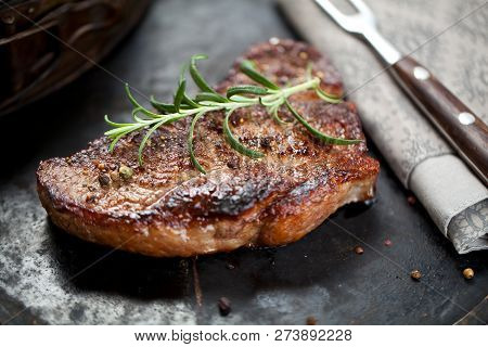 Fresh Juicy Medium Rare Beef Grillsteak. Barbecue Meat Close Up.