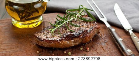 Fresh Juicy Medium Rare Beef Grillsteak. Barbecue Meat Close Up.
