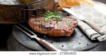 Fresh Juicy Medium Rare Beef Grillsteak. Barbecue Meat Close Up.