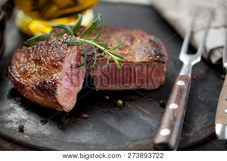 Fresh Juicy Medium Rare Beef Grillsteak. Barbecue Meat Close Up.