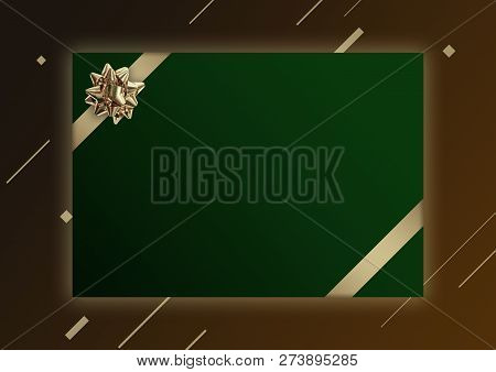 Christmas Banner Template With Golden Gift Flower, Ribbon