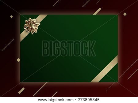 Christmas Banner Template With Golden Gift Flower, Ribbon