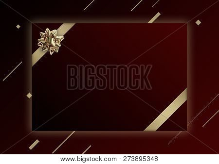Christmas Banner Template With Golden Gift Flower, Ribbon