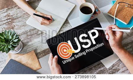 Ups - Unique Selling Propositions. Business And Finance Concept On Device Screen.