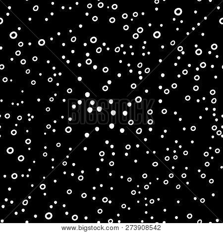 Handdrawn Snow Flakes Falling On A Black Background. Seamless Repeating Vector Background.