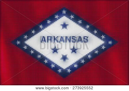 Mosaic Heart Tiles Painting Of Arkansas Flag Blown In The Wind, Love State Patriotic Concept.
