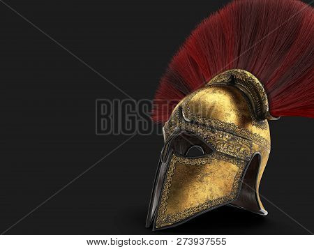 Spartan Helmet With Red Plumage . 3d Illustration