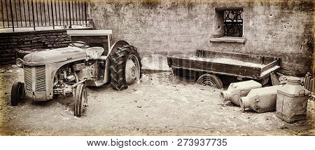 Old Abandoned Farm Equipment  (imitation Vintage Photo)