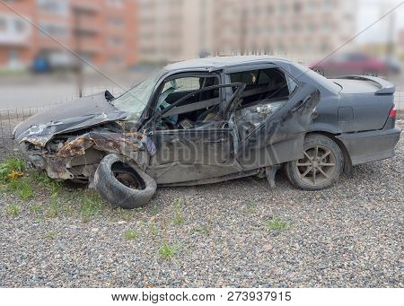 Broken Car After Road Accident, Closeup View. Auto Insurance