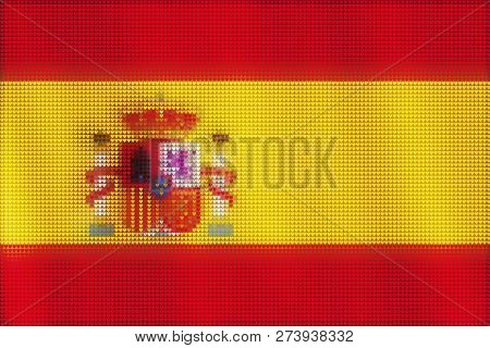 Mosaic Heart Tiles Painting Of Spanish Flag Blown In The Wind, Love Patriotic Concept.