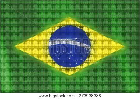 Mosaic Heart Tiles Painting Of Brazilian Flag Blown In The Wind, Love Patriotic Concept.