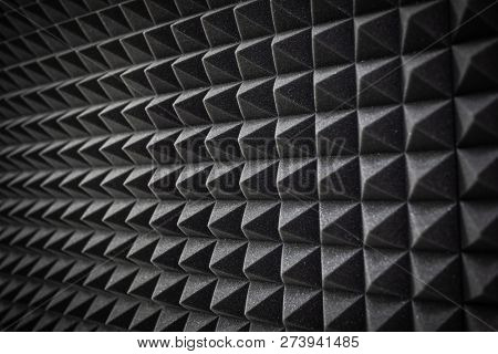 Foam soundproofing coating close-up. Recording studio details