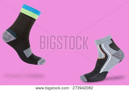 Two Volume Socks For Playing Sports, Actively Moving, Concept, On A Pink Punchy Background