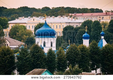 Mahiliou, Belarus. Cupolas Of Church Of Saints Boris And Gleb, And Church Of The Exaltation Of The H