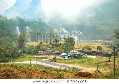 Ban Gioc Waterfall Or Detian Falls, Vietnam's Best-known Waterfall Located In Cao Bang Border With C