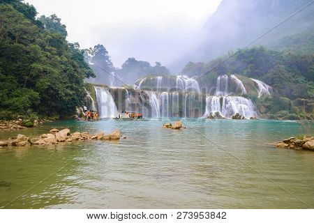 Ban Gioc Waterfall Or Detian Falls, Vietnam's Best-known Waterfall Located In Cao Bang Border With C