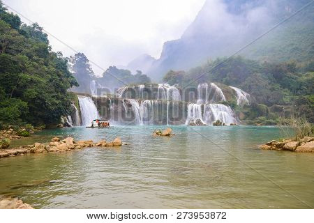 Ban Gioc Waterfall Or Detian Falls, Vietnam's Best-known Waterfall Located In Cao Bang Border With C