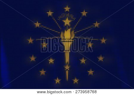 Mosaic Heart Tiles Painting Of Indiana Flag Blown In The Wind, Love State Patriotic Concept.