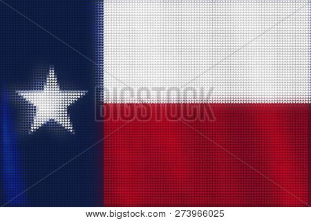 Mosaic Heart Tiles Painting Of Texas Flag Blown In The Wind, Love State Patriotic Concept.