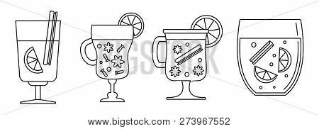 Honey Mulled Wine Icon Set. Outline Set Of Honey Mulled Wine Icons For Web Design Isolated On White 