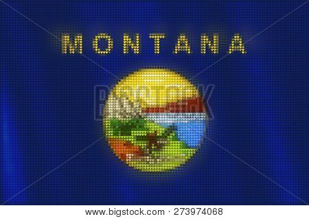 Mosaic Heart Tiles Painting Of Montana Flag Blown In The Wind, Love State Patriotic Concept.