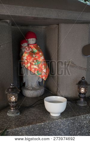 Fukuoka, Japan-October 19, 2018: Small shrine for the protection of small children at the Kushida ninja shrine grounds