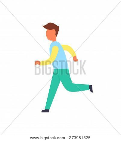 Runner Male Active Person Running In One Direction. Person Leading Active Lifestyle. Jogging Man Wea