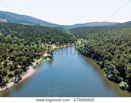 Aerial Drone View Of Aydos Forest Lake In Istanbul
