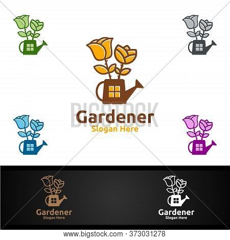 Rose Gardener Logo With Green Garden Environment Or Botanical Agriculture Design Illustration